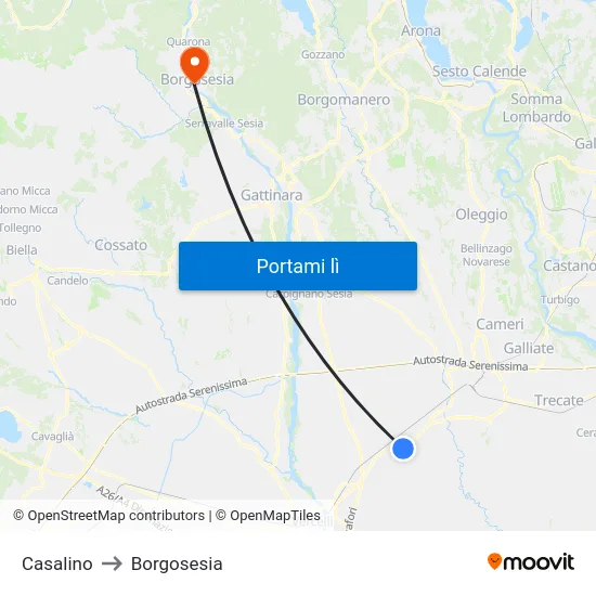 Casalino to Borgosesia map