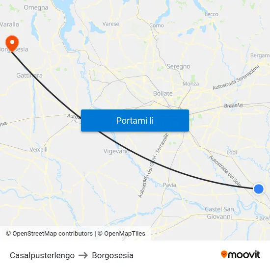 Casalpusterlengo to Borgosesia map