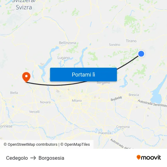 Cedegolo to Borgosesia map