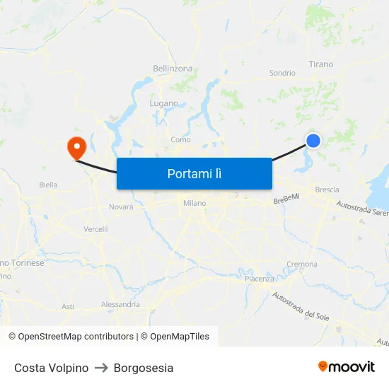 Costa Volpino to Borgosesia map