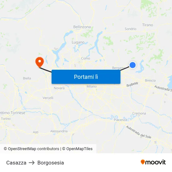 Casazza to Borgosesia map