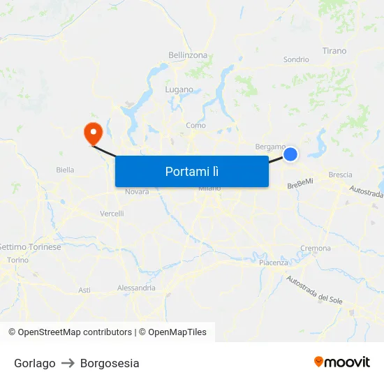 Gorlago to Borgosesia map