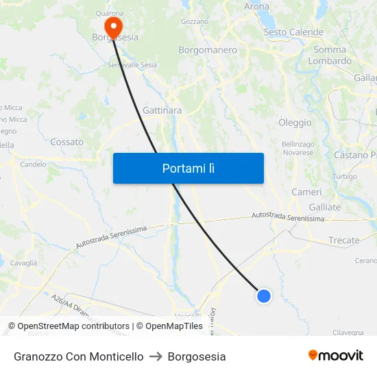 Granozzo Con Monticello to Borgosesia map