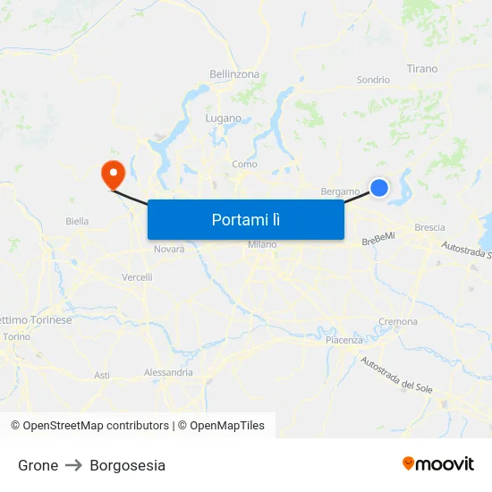 Grone to Borgosesia map