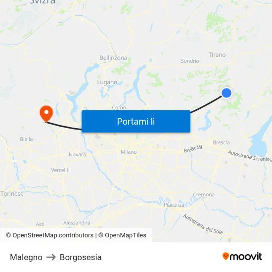 Malegno to Borgosesia map