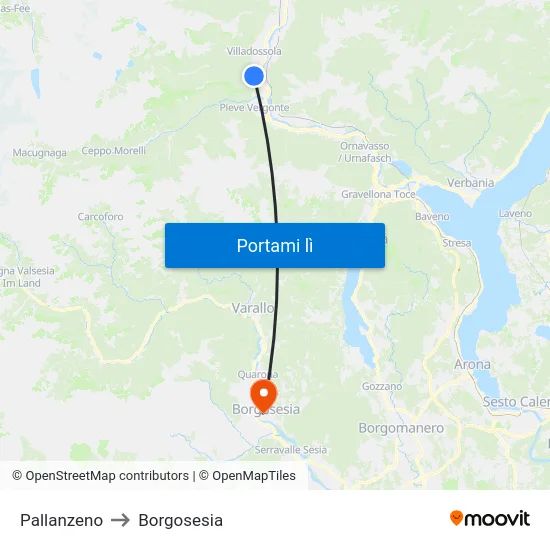 Pallanzeno to Borgosesia map