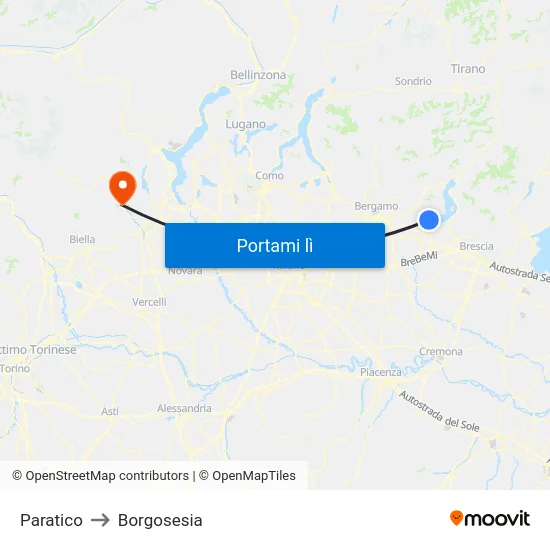 Paratico to Borgosesia map