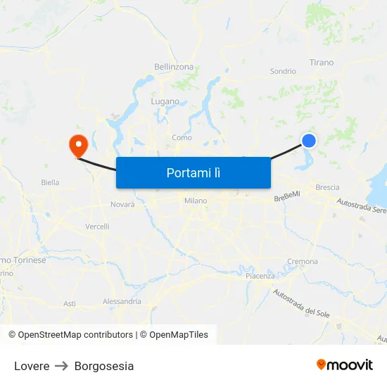 Lovere to Borgosesia map
