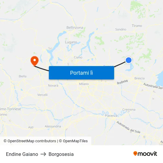 Endine Gaiano to Borgosesia map