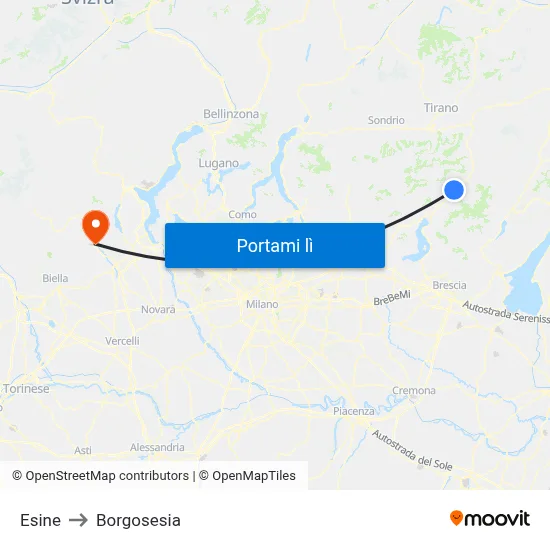 Esine to Borgosesia map