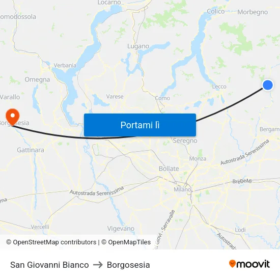San Giovanni Bianco to Borgosesia map