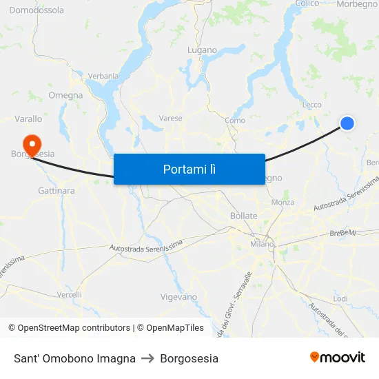Sant' Omobono Imagna to Borgosesia map