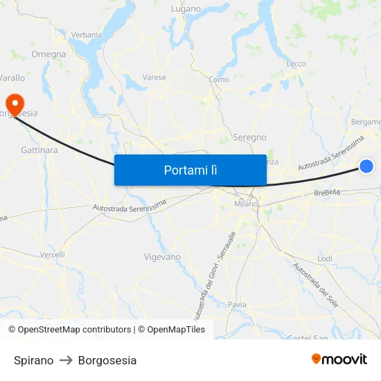 Spirano to Borgosesia map