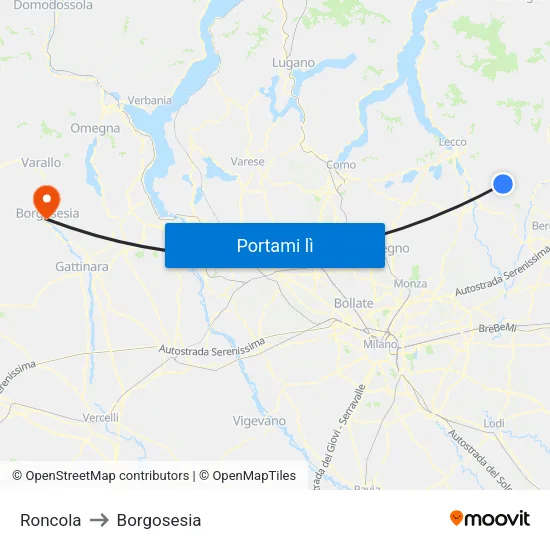 Roncola to Borgosesia map