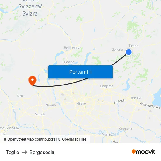 Teglio to Borgosesia map