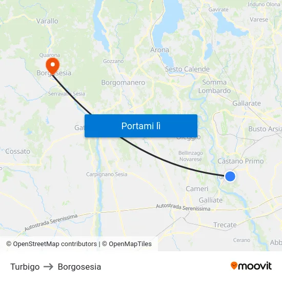 Turbigo to Borgosesia map