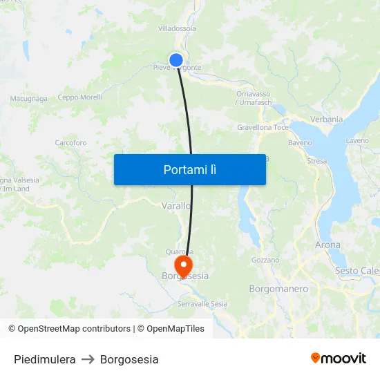 Piedimulera to Borgosesia map