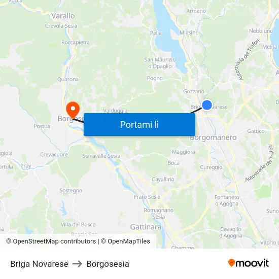 Briga Novarese to Borgosesia map