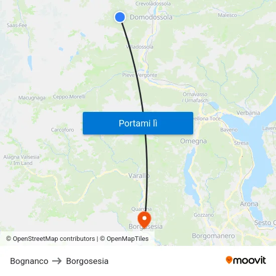 Bognanco to Borgosesia map