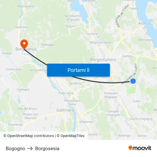 Bogogno to Borgosesia map