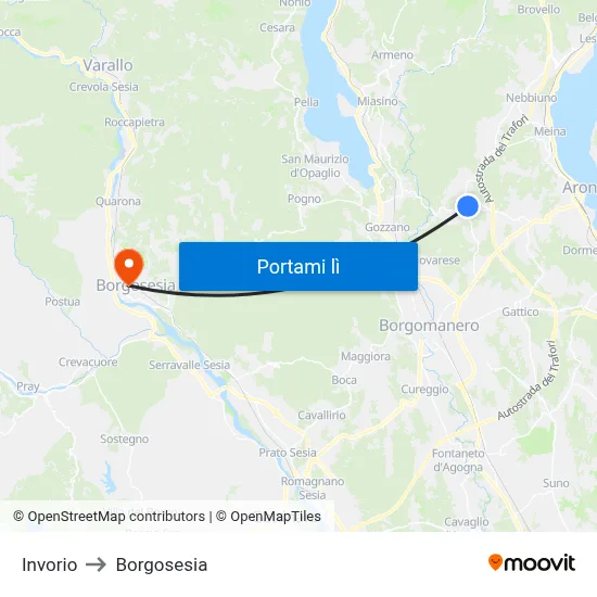 Invorio to Borgosesia map
