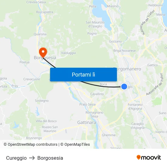 Cureggio to Borgosesia map