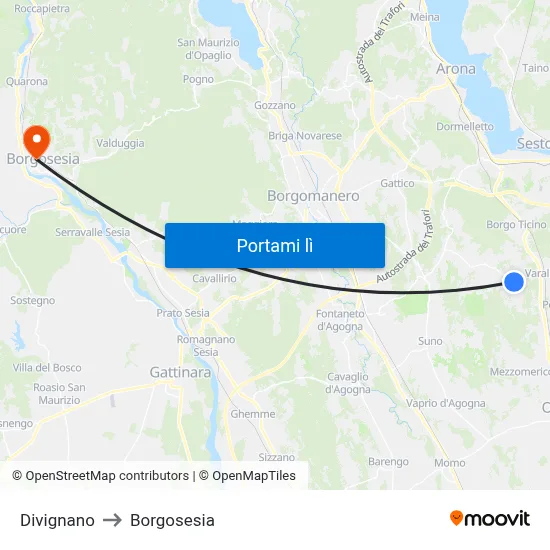 Divignano to Borgosesia map