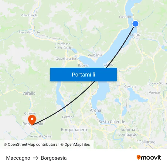 Maccagno to Borgosesia map