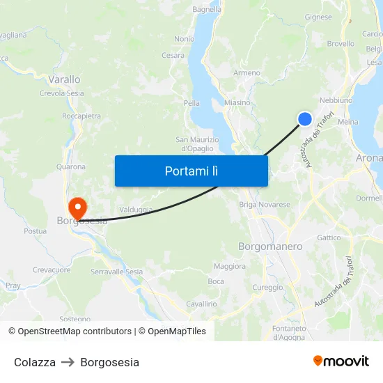 Colazza to Borgosesia map