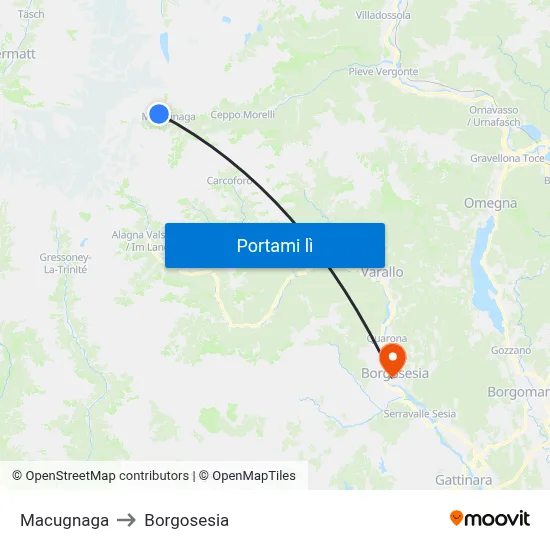 Macugnaga to Borgosesia map