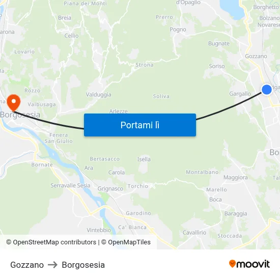 Gozzano to Borgosesia map
