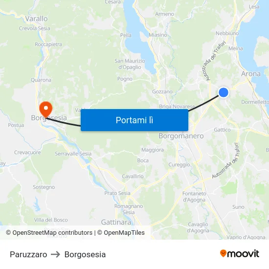 Paruzzaro to Borgosesia map