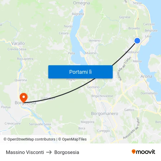 Massino Visconti to Borgosesia map