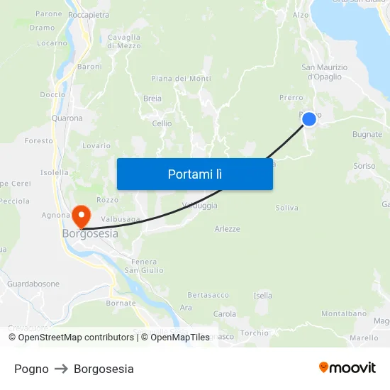 Pogno to Borgosesia map