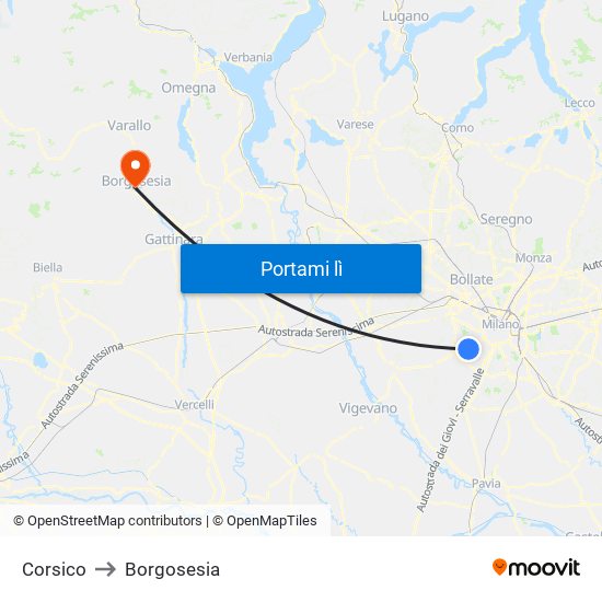 Corsico to Borgosesia map
