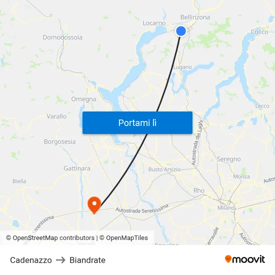 Cadenazzo to Biandrate map