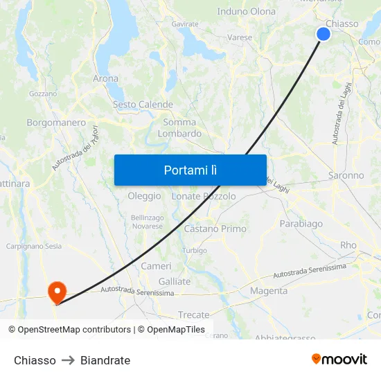 Chiasso to Biandrate map