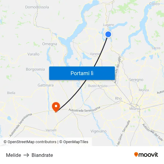 Melide to Biandrate map