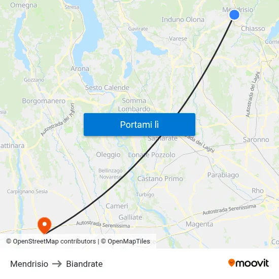 Mendrisio to Biandrate map