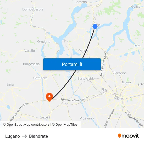 Lugano to Biandrate map