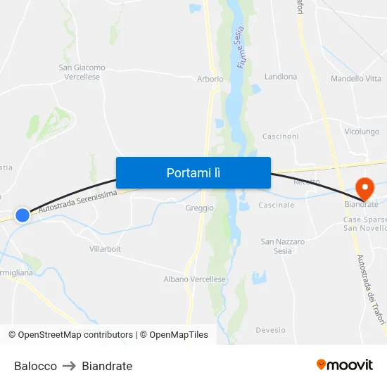 Balocco to Biandrate map