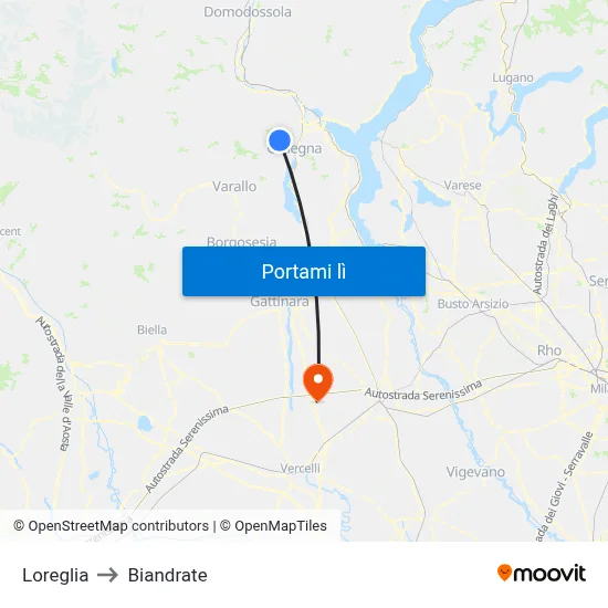 Loreglia to Biandrate map