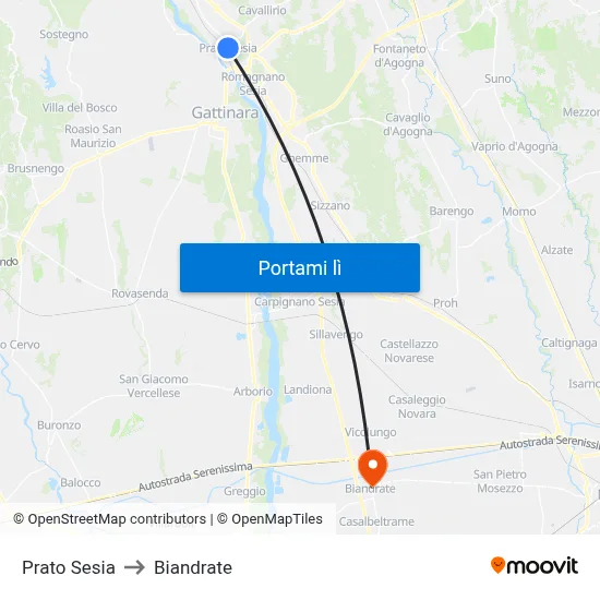 Prato Sesia to Biandrate map