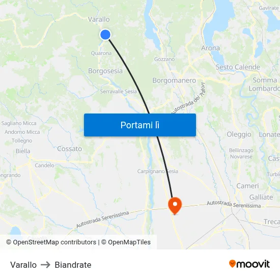 Varallo to Biandrate map