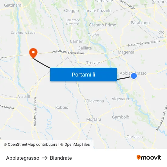 Abbiategrasso to Biandrate map