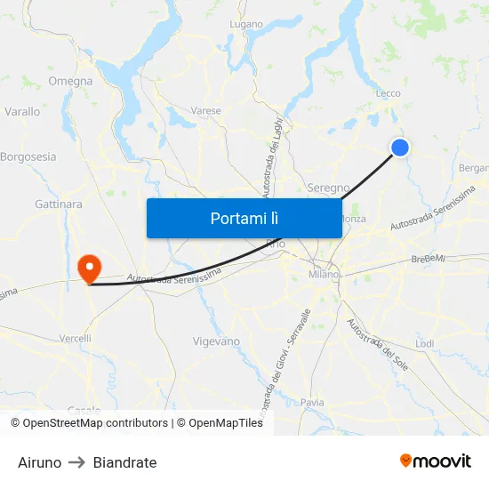 Airuno to Biandrate map