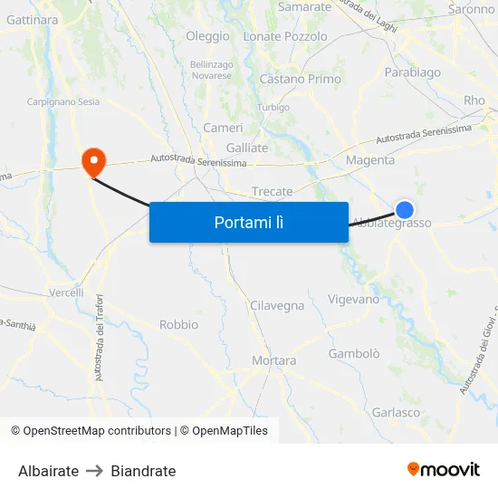 Albairate to Biandrate map