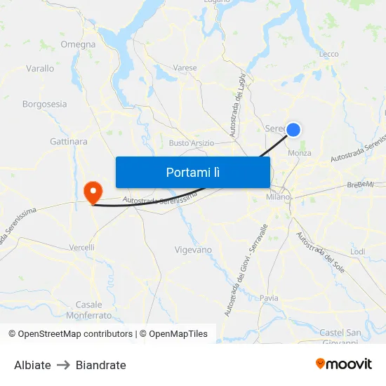 Albiate to Biandrate map