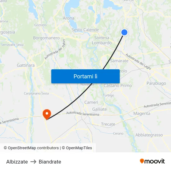 Albizzate to Biandrate map