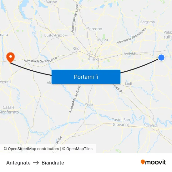 Antegnate to Biandrate map